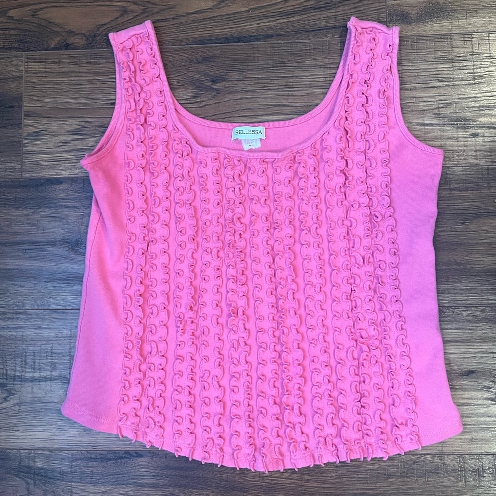 Vintage Womens Barbie Pink‎ Textured Tank Square Neck Small Y2K Retro Summer